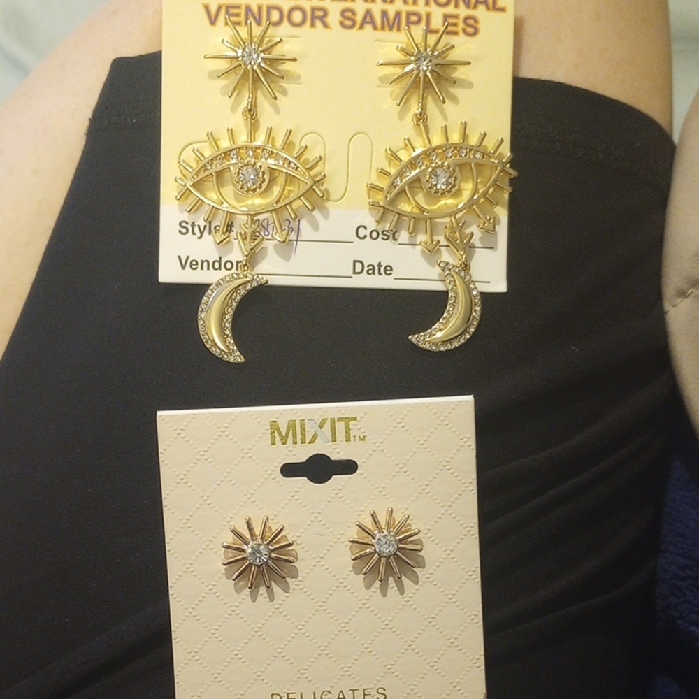 Gold Eye and Moon Drop Earrings, Star Stud, Lot Deal, 2 Pair Of Earrings , New